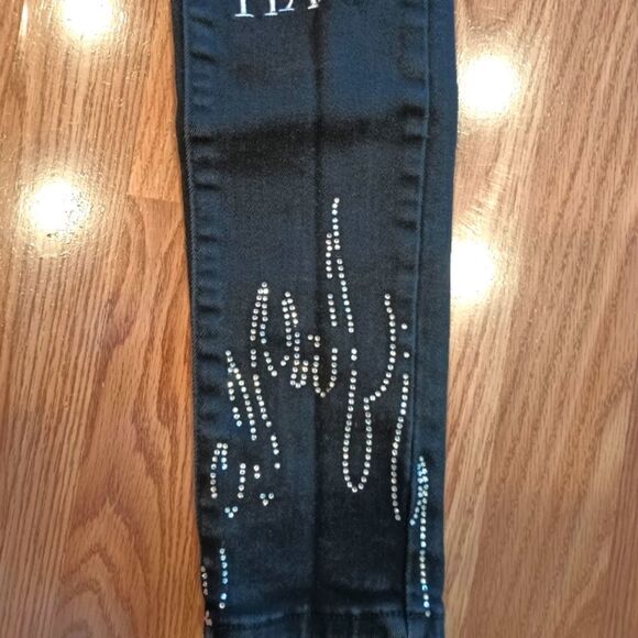 RUE 21 Love Hate Supreme Flex Rhinestone Deconstructed Black Skinny Jeans 26/30 - Picture 2 of 7